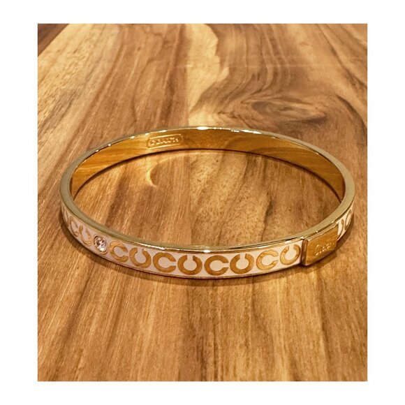 Coach Gold and White Monogram Bangle Bracelet with Crystals - Picture 4 of 9